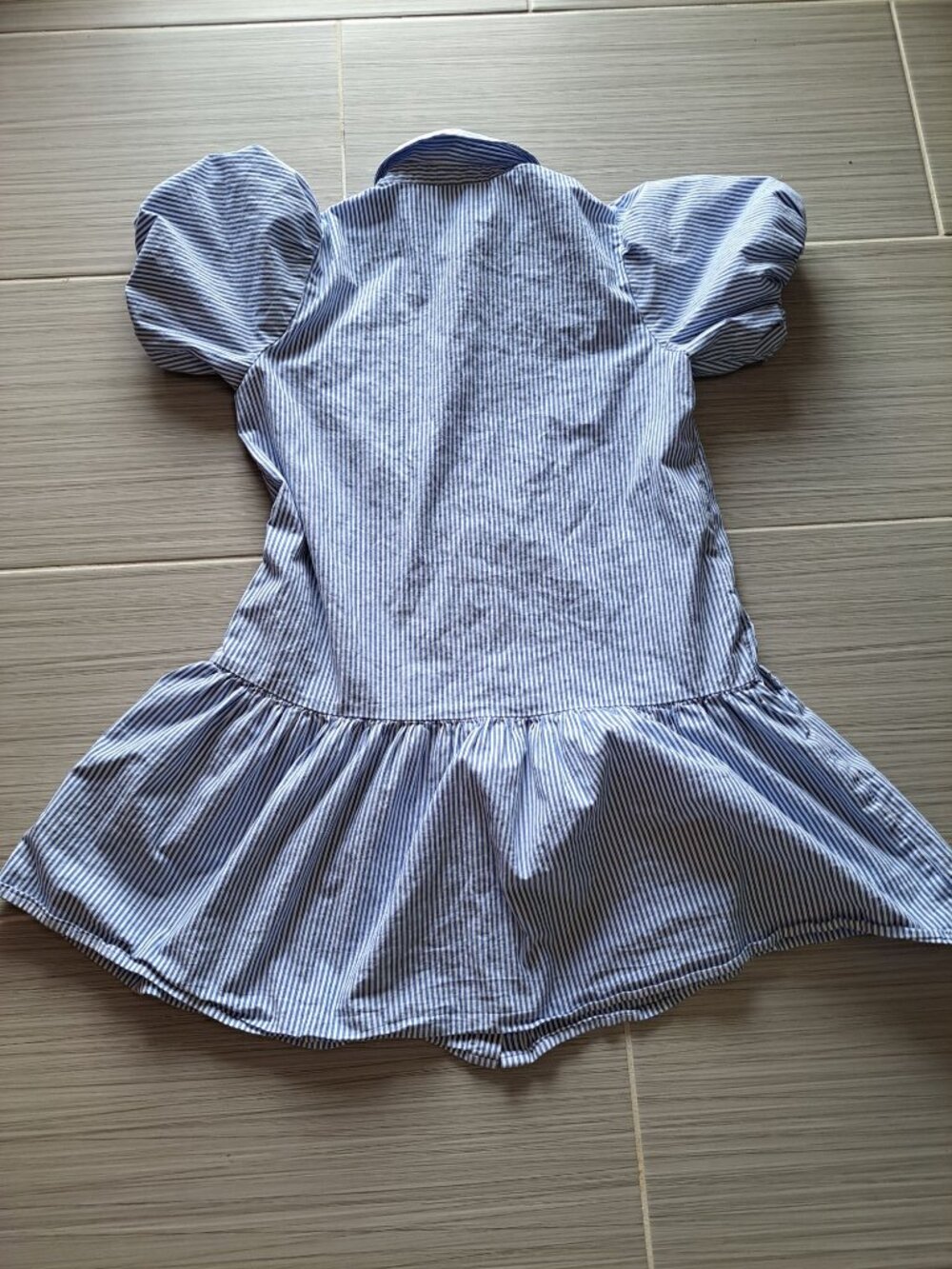 J.Crew Womens Blue White Striped Puff-Sleeve Button-Down Peplum Shirt Dress 8 - Picture 5 of 9